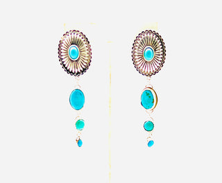 Turquoise Concho Triple Bezel Drop Earrings