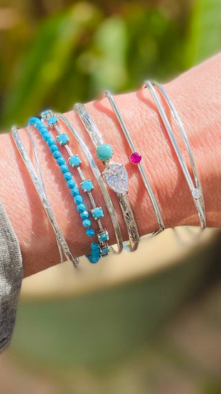Sterling Silver Cuff with Arizona Turquoise & White Crystals
