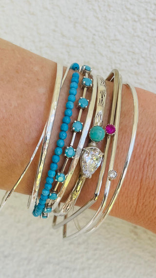 Sterling Silver Cuff with Arizona Turquoise & White Crystals