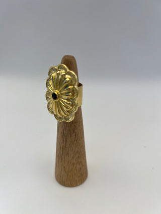 Black Onyx Concho Ring – Adjustable Western Statement Ring for Women