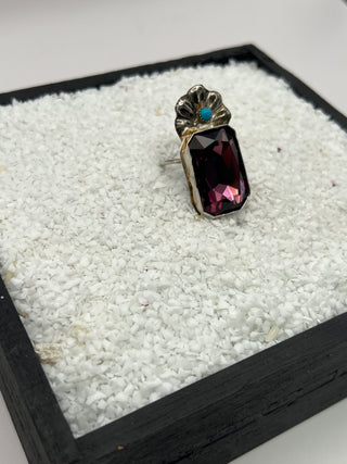 Sterling Silver Ring | Purple Preciosa Crystal & 2mm Turquoise Ring