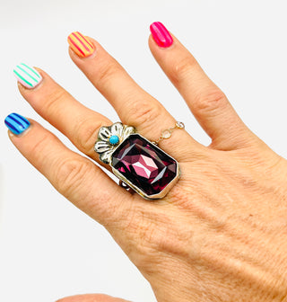 Sterling Silver Ring | Purple Preciosa Crystal & 2mm Turquoise Ring