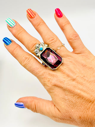 Sterling Silver Ring | Purple Preciosa Crystal & 2mm Turquoise Ring