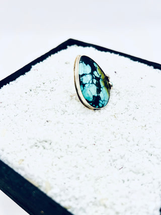 Hubei Turquoise Statement Ring with Pink Crystal & Arizona Turquoise – Sterling Silver Bohemian Jewelry