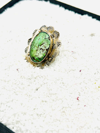 Vintage-Inspired Green Turquoise Ring – Sterling Silver Bohemian Statement Jewelry