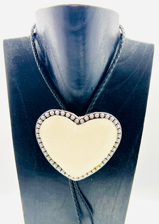 White Leather Heart Bolo