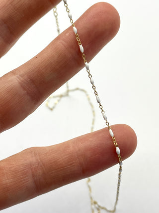 14KT Yellow Gold White Enameled Necklace