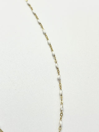 14KT Yellow Gold White Enameled Necklace