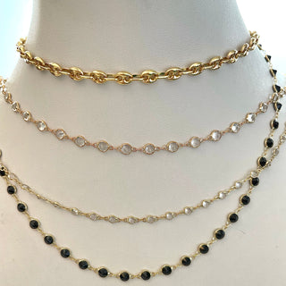 14KT Yellow Gold Chain with 4mm Black Spinel Stones - ACE