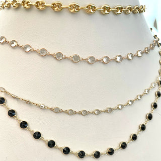 14KT Yellow Gold Chain with 4mm Black Spinel Stones - ACE
