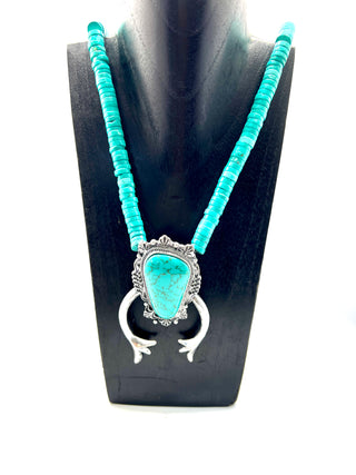 Heishi Turquoise Necklace with Western Squash Blossom Pendant