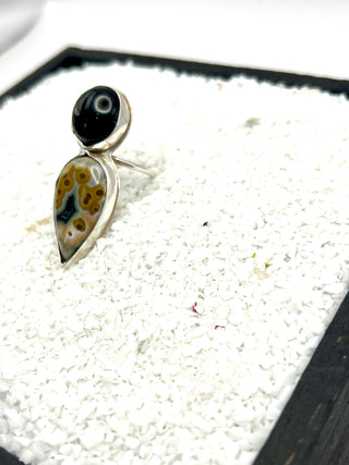 Sterling Silver Statement Ring | Ocean Jasper & Black Onyx | Bohemian Rebel Jewelry | One of a Kind
