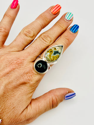Sterling Silver Statement Ring | Ocean Jasper & Black Onyx | Bohemian Rebel Jewelry | One of a Kind