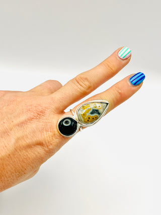 Sterling Silver Statement Ring | Ocean Jasper & Black Onyx | Bohemian Rebel Jewelry | One of a Kind