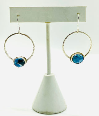TEXTURED STERLING & TURQUOISE HOOPS