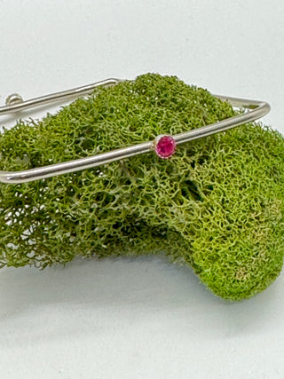 Sterling Silver Square Bangle with Pink Sapphire Crystals