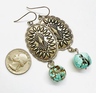 2" Concho Turquoise Drop Earrings