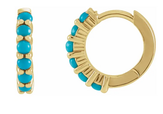 14KT Gold Turquoise Bezel Cabochon Hoops