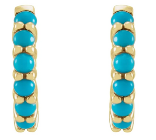 14KT Gold Turquoise Bezel Cabochon Hoops