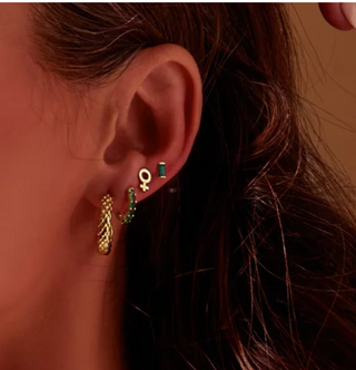14KT Gold Turquoise Bezel Cabochon Hoops