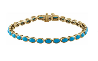 14KT Yellow Gold Turquoise Oval Bezel Bracelet