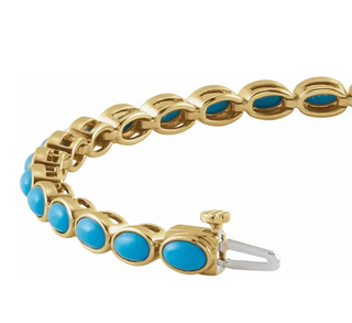14KT Yellow Gold Turquoise Oval Bezel Bracelet