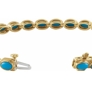 14KT Yellow Gold Turquoise Oval Bezel Bracelet