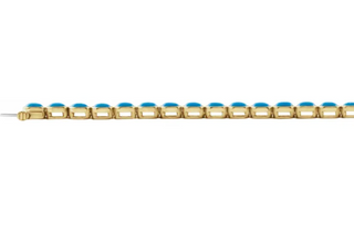 14KT Yellow Gold Turquoise Oval Bezel Bracelet